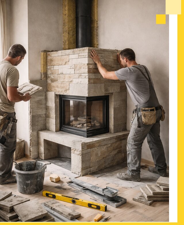 Угловые камины под ключ проект, монтаж и отделка в Крымске