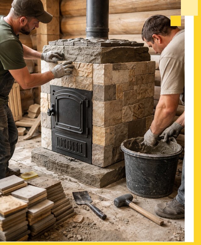 Облицовка банной печи под ключ в Крымске: камень и плитка