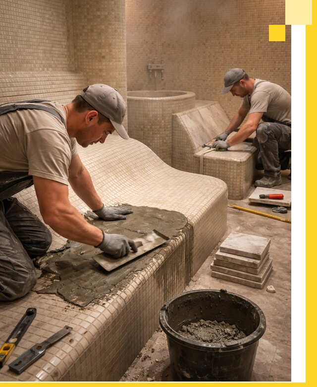 Лежаки для хамама под ключ в Крымске, проект и монтаж