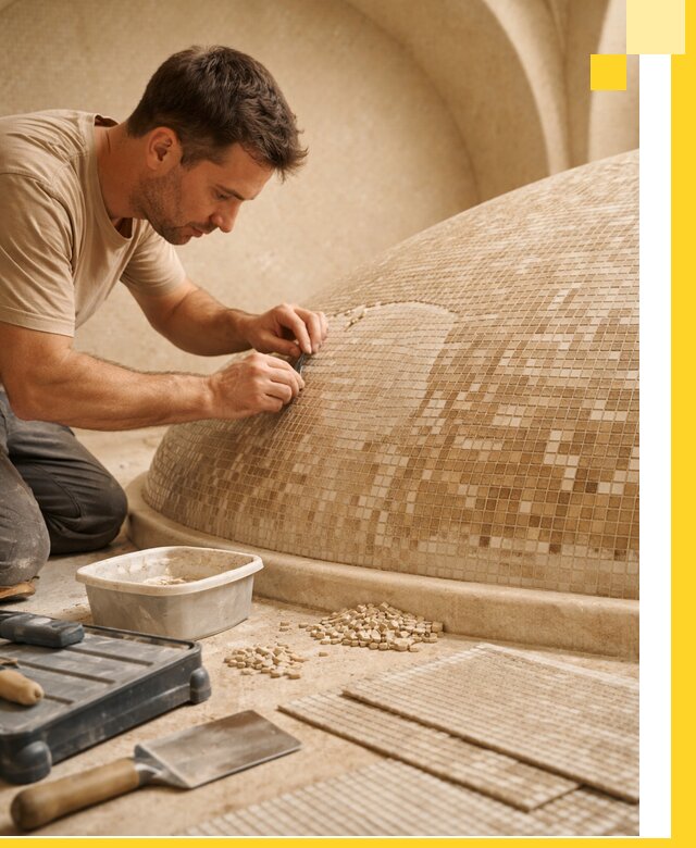 Профессиональная укладка мозаики для хамама под ключ в Крымске