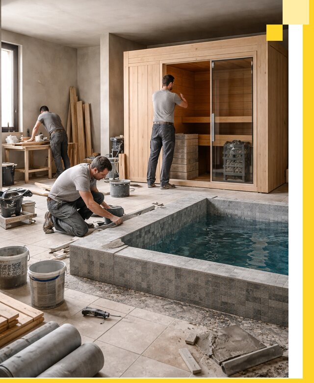 SPA зоны под ключ с бассейном сауной и печью в Крымске